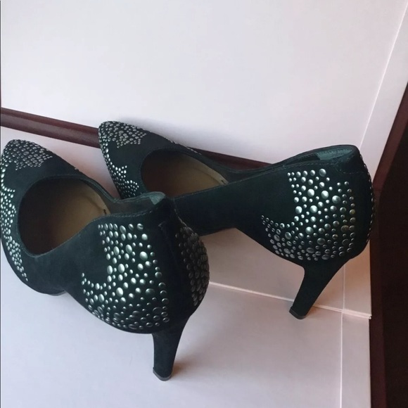 High Hill Black Suede Studded Shows Stilettos - Picture 4 of 8